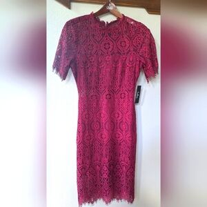 NWT Lulu's Womens Cranberry Lace Short Sleeve Knee Length Dress Size S